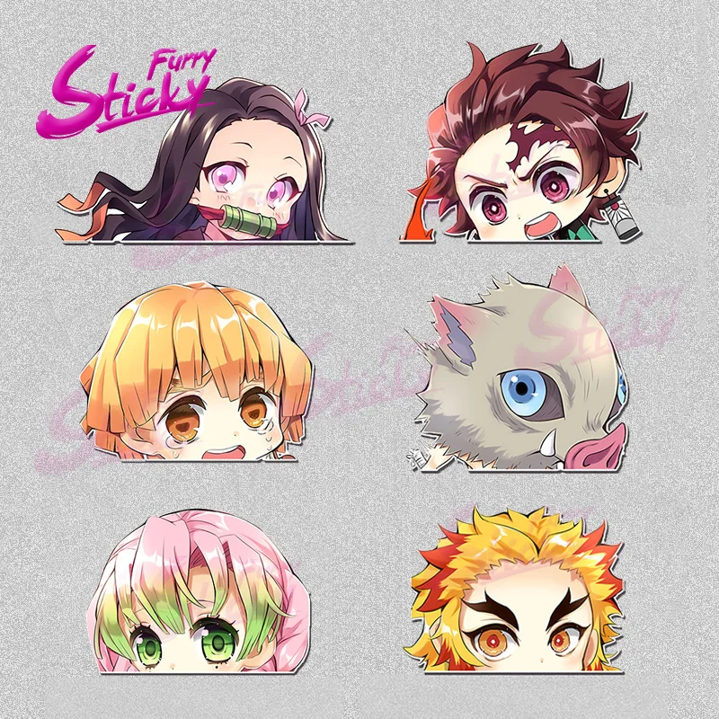 

Furry Sticky Rear Bumper Anime Car Sticker Deca Scratches To Block The Ghost of The Blade Tanjiro Peeking Car Stickers