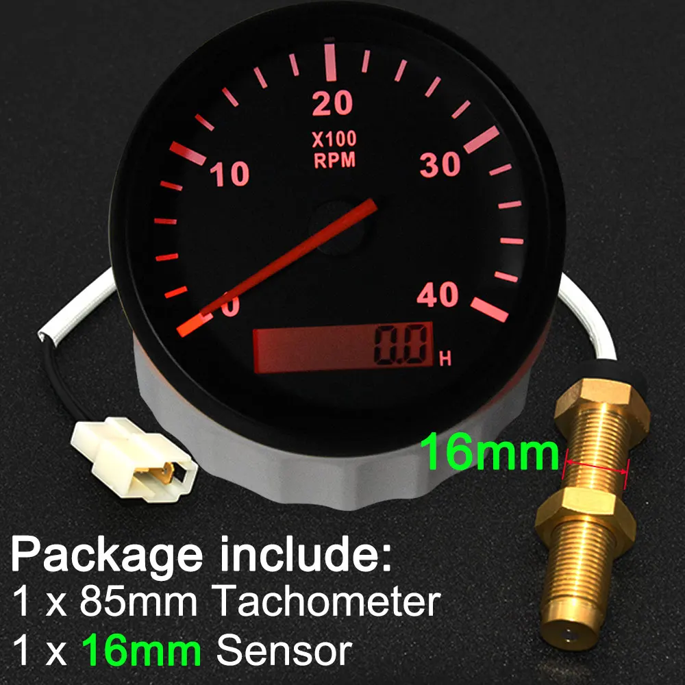 

H 3000 об/мин 4000 об/мин + датчик тахометра M16 85 мм тахометр бензинового дизельного двигателя с ЖК-дисплеем для измерителя часов для морской лодки по индивидуальному заказу