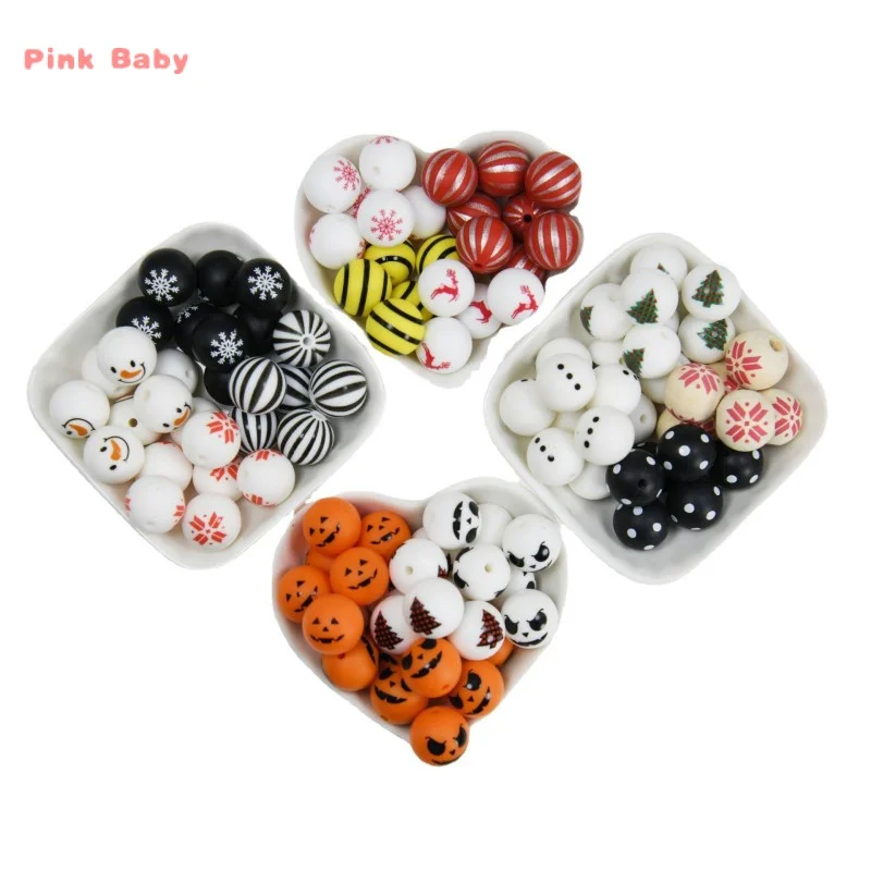 40pcs 15mm Round Silicone Beads Food Grade Fashion Beads DIY Pacifier Chain Jewelry Accessories Infant Teether Chews Toys