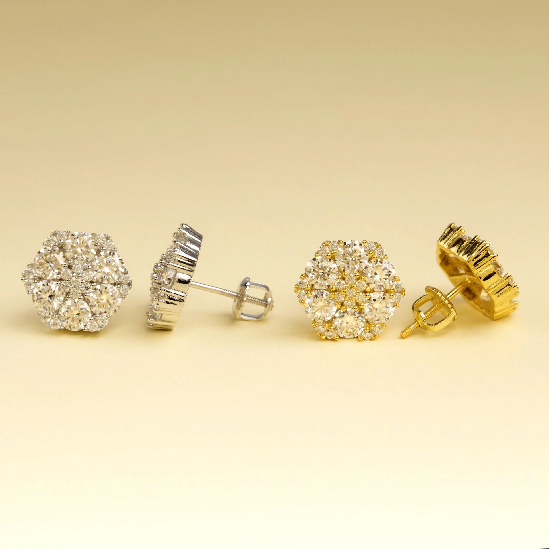 Hexagon Moissanite Earrings For Women S925 Silver Real Diamonds Ear Studs Men Earrings Jewelry Pass Tester Free Shipping