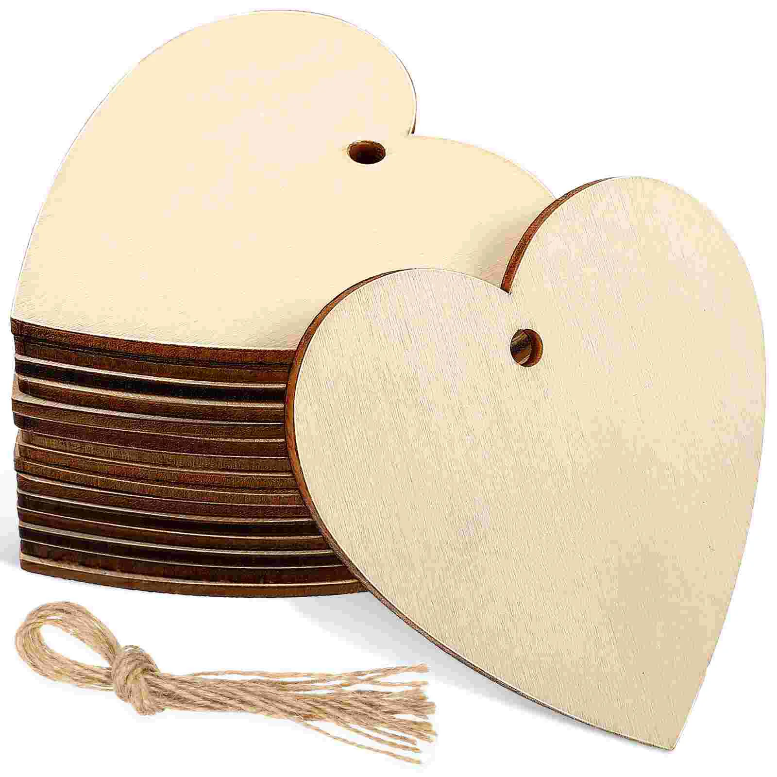 

50 Pcs Wooden Heart Slices Wedding Ornaments Decoration Blank Embellishment Pieces