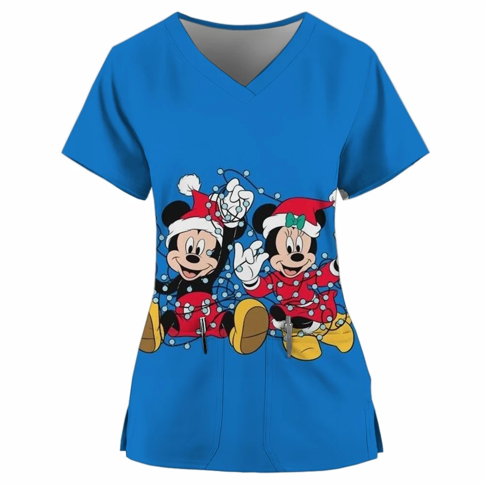 Женская униформа медсестры топы с принтом Микки Мауса Диснея v-образным вырезом и