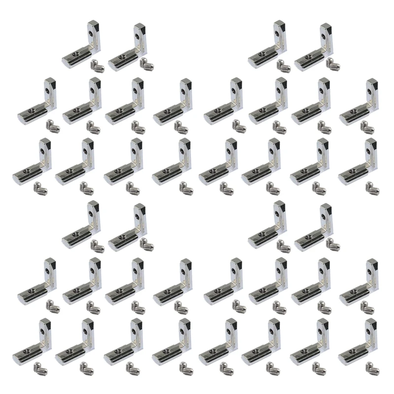 

80 шт. Г-образный внутренний угловой разъем Т-образного слота, Соединительный кронштейн для алюминиевого профиля экструзии, слот серии 2020, 6 м...