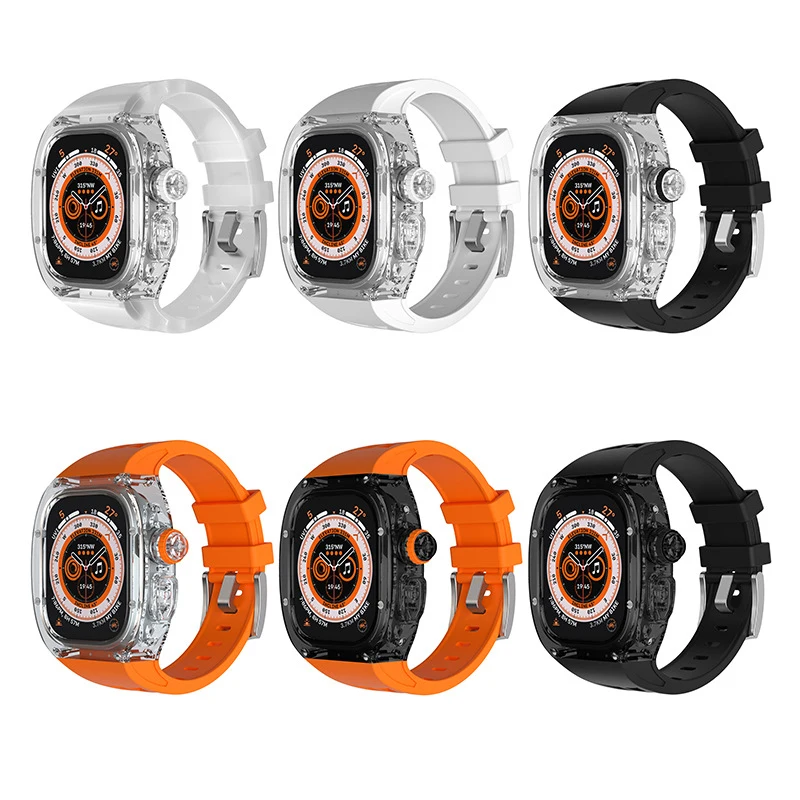Luxury Modification Kit For Apple Watch Ultra 49MM Transparent Case For iWatch Series 49mm Sport Rubber Band Mod Kit Accessaries