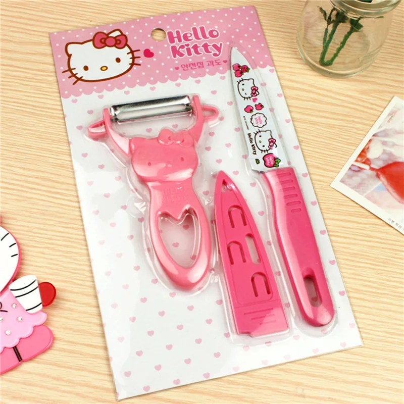 

Kawaii Sanrio Hello Kittys Cartoon Multi-Function Knife Cute Kitchen Home Student Portable Paring Knife Two-Piece