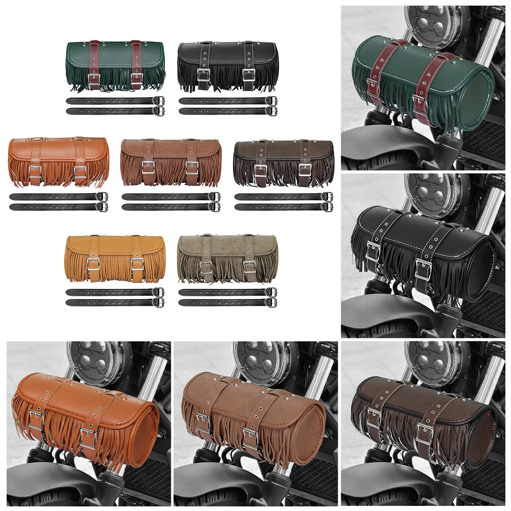 Фото Кожаная седельная сумка для Chopper Bobber Cruiser для Dyna, Softail, Sportster, седельная сумка из искусственной кожи спереди/заднего инструмента №3
