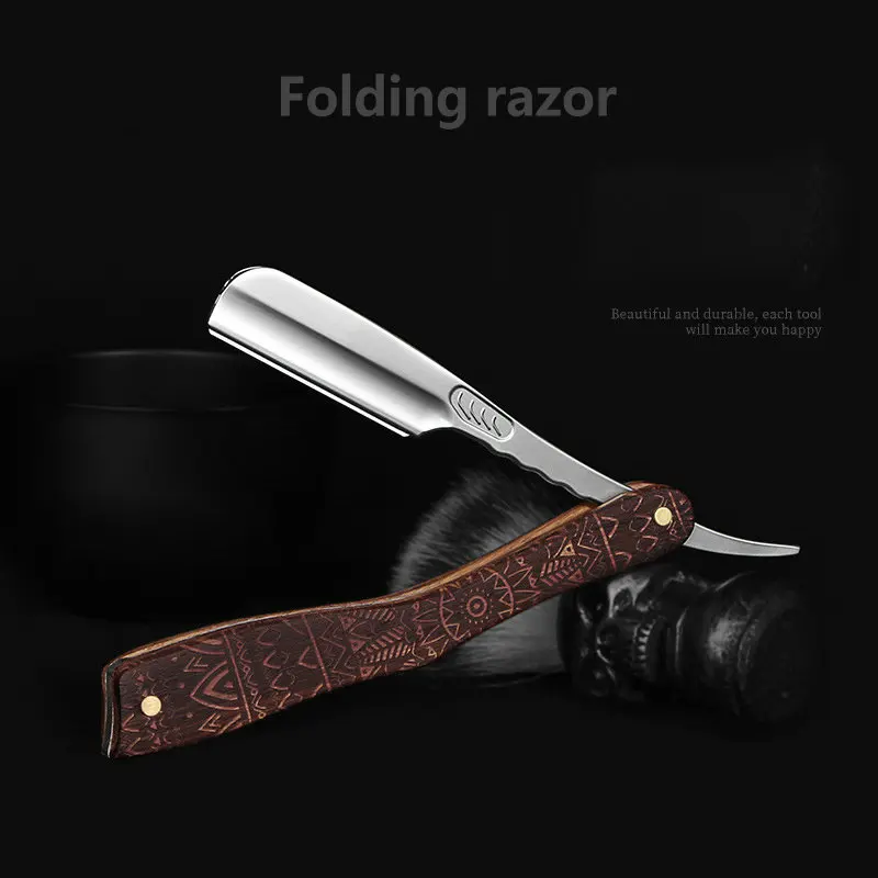 wooden trimmer manual shaver professional straight edge zinc alloy sharp barber razor folding shaving knife shave beard cut
