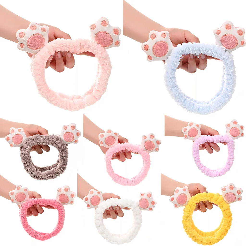 

Elastic Furry Headband Non Slip Flannel for Head Wrap for Cat Paw Headbands Makeup Headwrap Lovely Soft Animal for Head