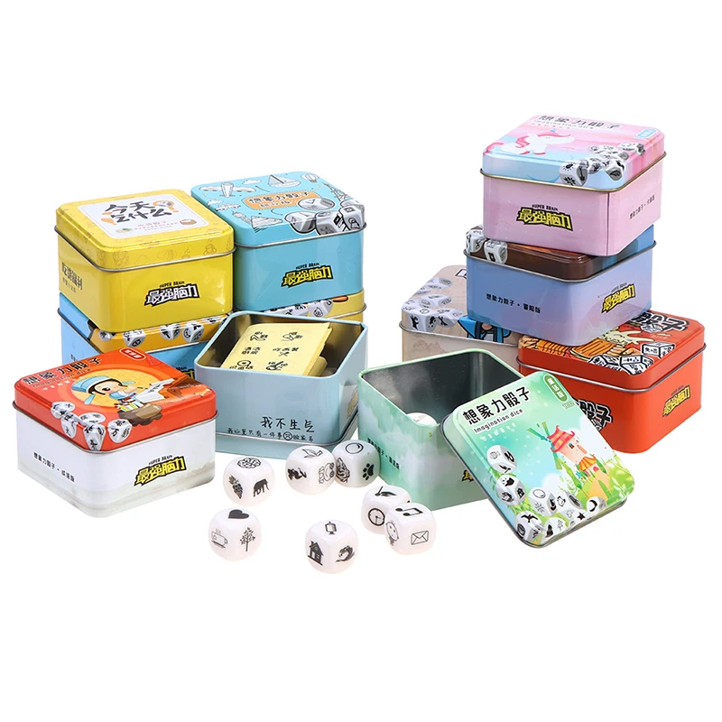 

Story Dice Puzzle Board Game Telling Story Metal Boxes Family/Party/Friends Parents with Children Funny English Game