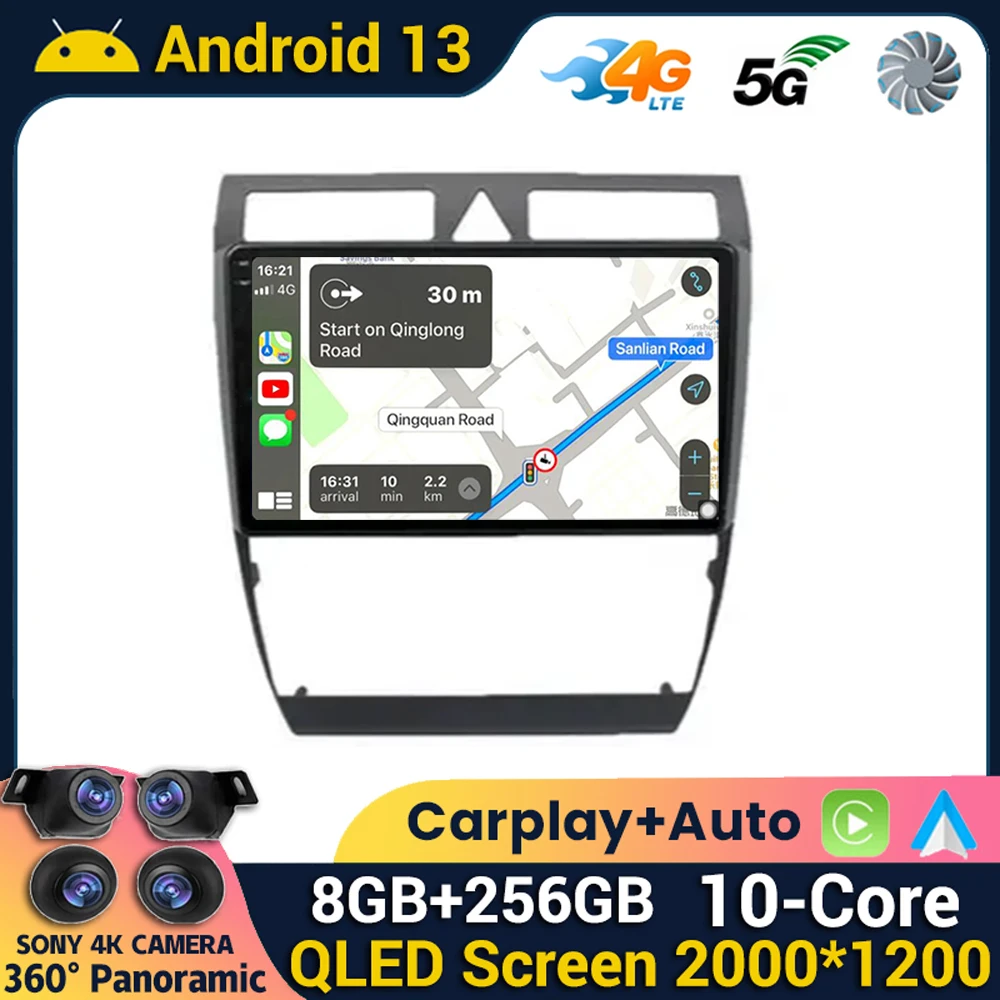 Android 13 для Audi A6 C5 1997 - 2004 S6 2 RS6 1 автомобильное радио мультимедийный видеоплеер