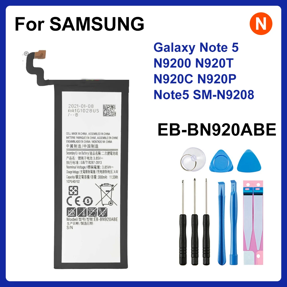 Оригинальный телефон SAMSUNG, аккумулятор емкостью 3000 мАч для Samsung Galaxy Note 5 EB-BN920ABE N920F N920T N920A N920I N920G N9200 N920G/DS N9208