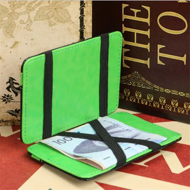 

New Hot Sale Unisex Leather Magic Money Clips Wallet Para Carteras Card & ID Holder Clamp Money Case With Elastic Band