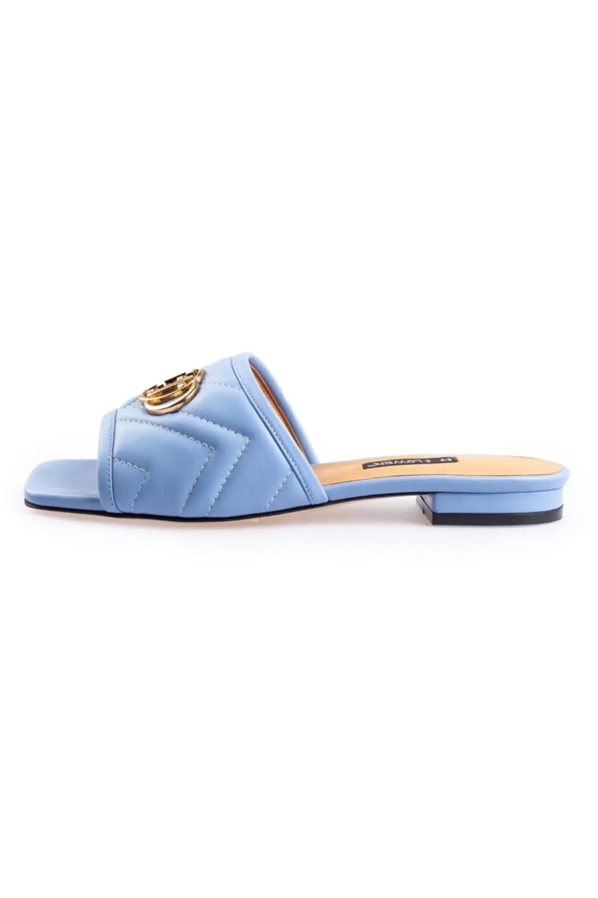

Women blue leather Ff buckle slippers