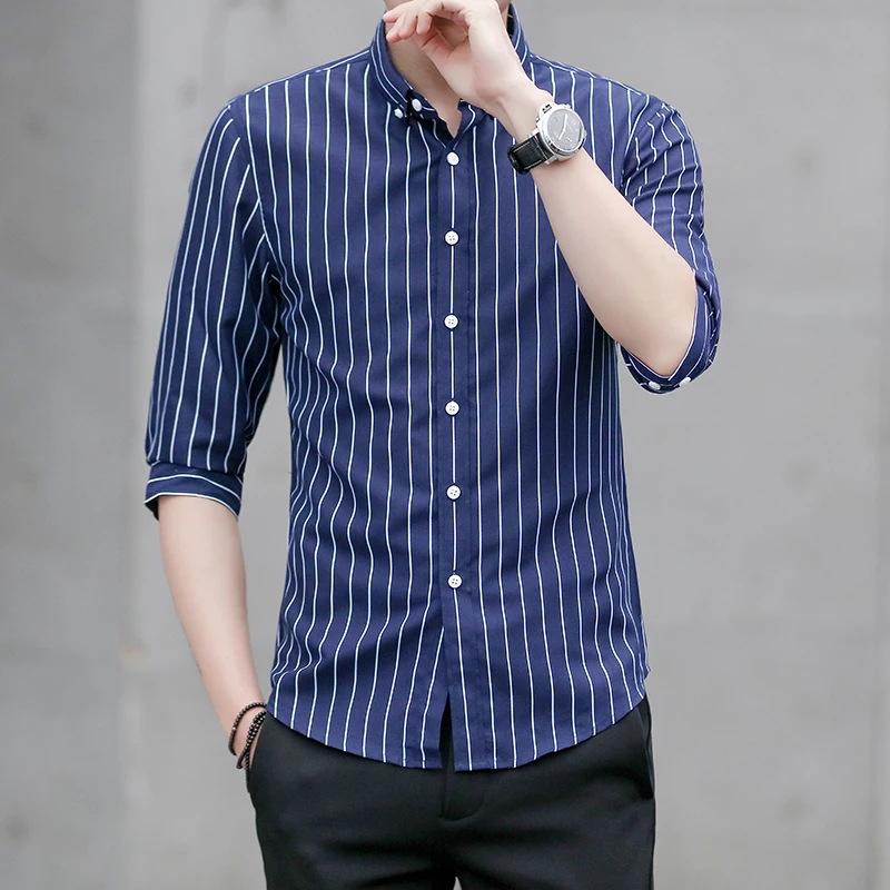 Рубашка мужская с рукавом 3/4 и отложным воротником в полоску |