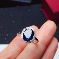 chinese natural black sapphire ring for office woman 7mm9mm 2ct real sapphire silver ring solid 925 silver sapphire jewelry
