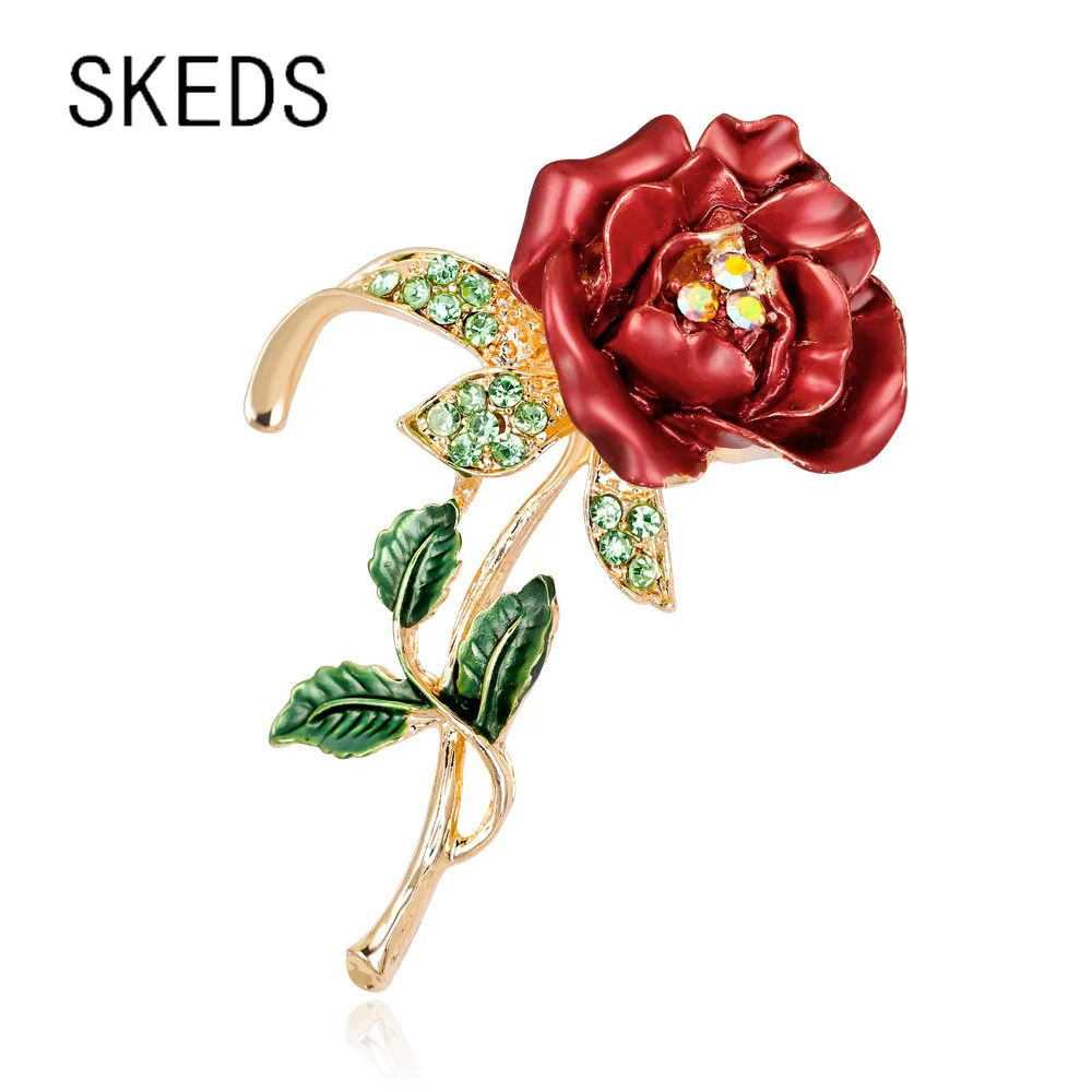 

SKEDS Elegant Women Female Enamel Rose Brooch Pin Casual Plant Flower Drip Oil Retro Brooches Pins Clothing Coat Jewelry Gift