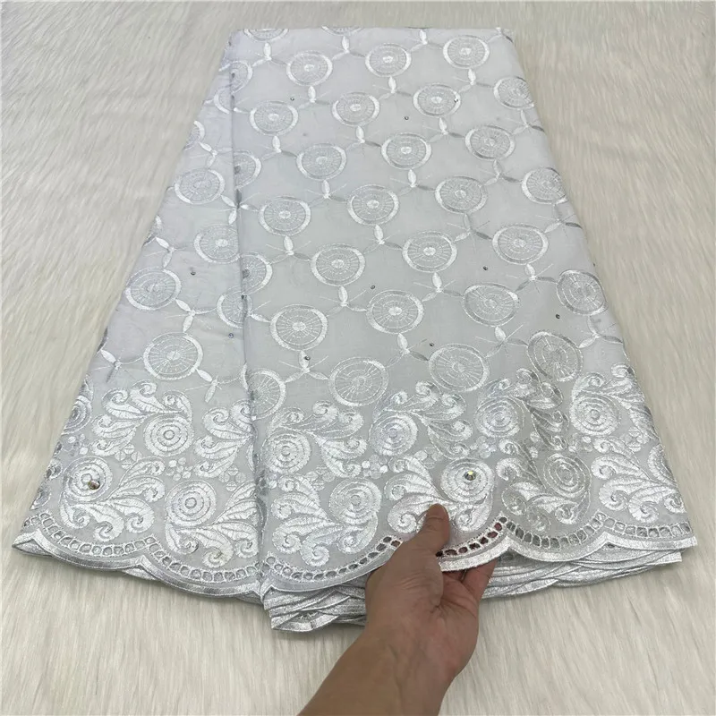 

5 yard Swiss lace fabric latest Pure white embroidery African 100% cotton fabrics Swiss voile lace popular Dubai style 7L06081