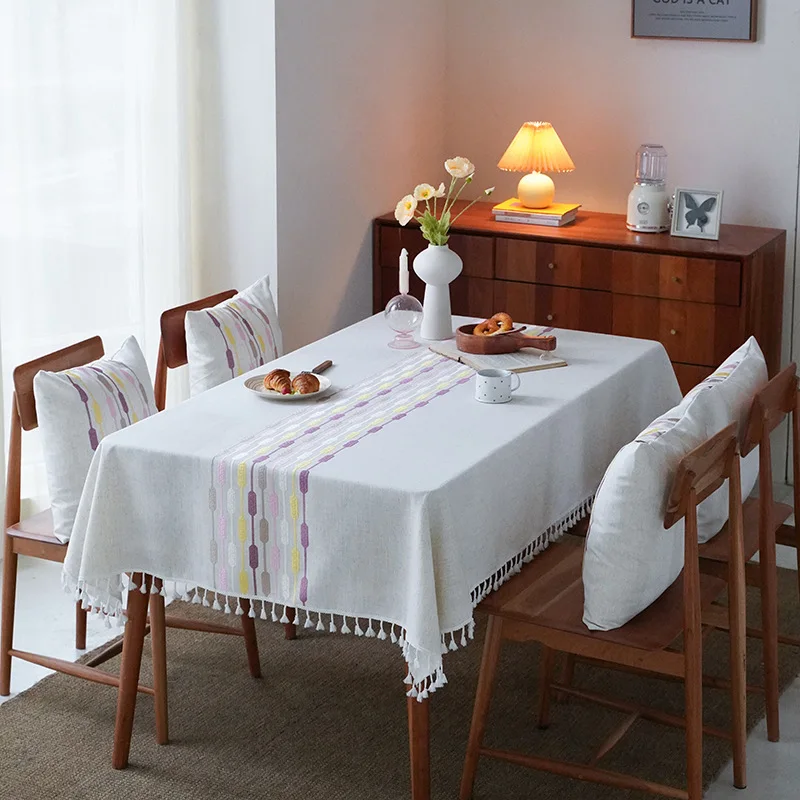 

Скатерть с кисточками из льна, скатерть для уживечерние и пикника, скатерть для чайного столика