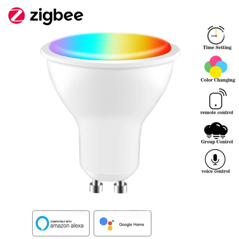 

Умная светодиодсветильник лампа Zigbee Tuya, 5 Вт, GU10, RGB + CCT, 100-240 В
