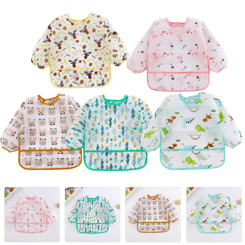 

5 Pcs Long Sleeved Baby Bibs Waterproof Sleeved Bib Practical Baby Smock