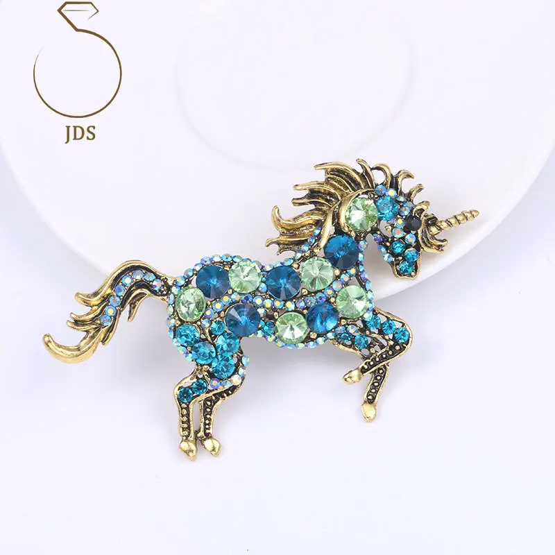 

Luxury Brand Brooches for Women Designer Fashion Crystal Unicorn Electroplated Antique Gold Vintage Animal Brooch Pin Free Shop