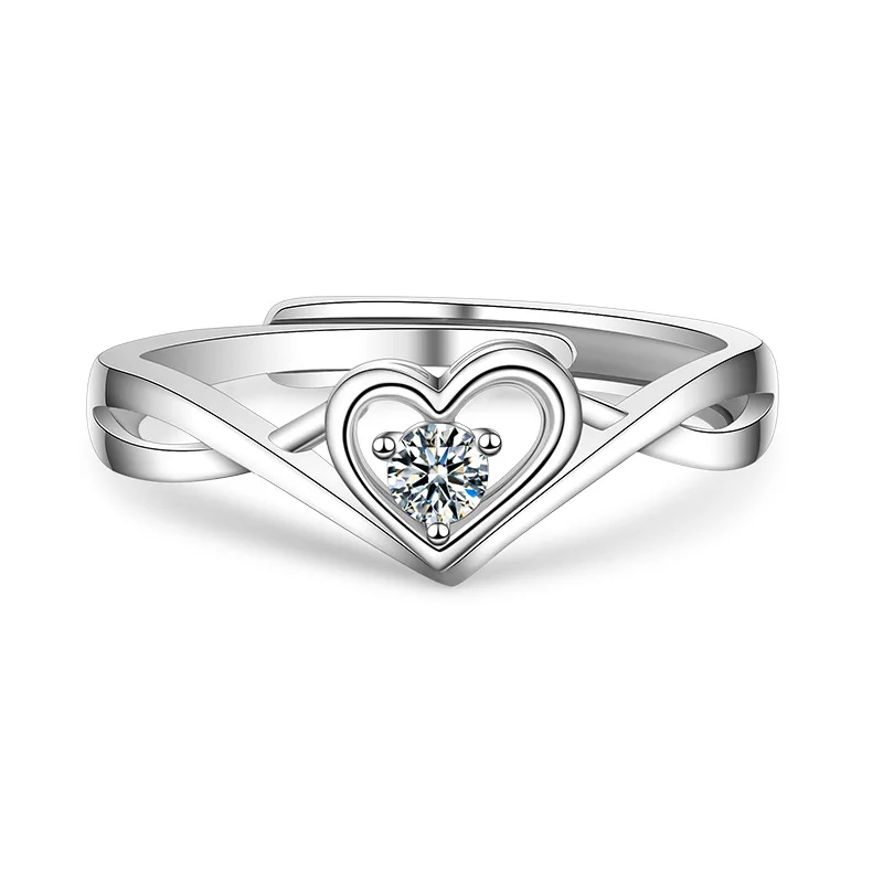

925 Sterling Silver Cute Heart Crystal Rings For Women Girls Wedding Engagement Valentines Day Gift Luxury Jewelry Wholesale