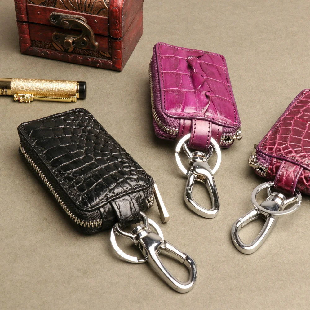

Keys Holder Ring Bag Men's Business Car Lock Key Card Wristlet Wallet With Genuine Luxury Brand Keychains Army Patent Leather