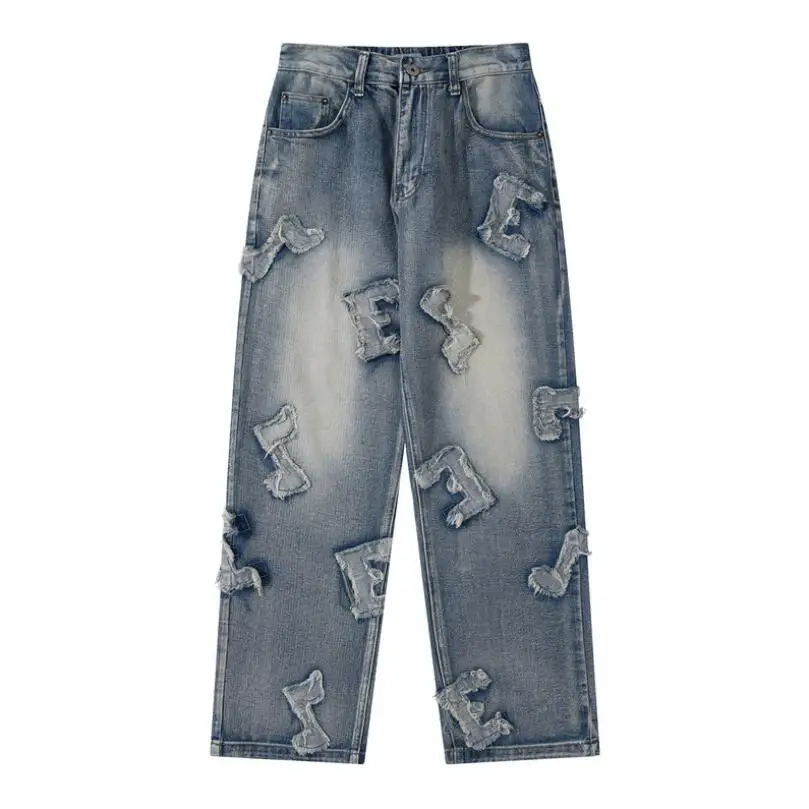 Fashion Men Jeans 3D Embroidered Denim Wide Leg Pants  Men Hip Hop Streetwear Trousers 2022 Baggy Jeans Pantalon Homme w44