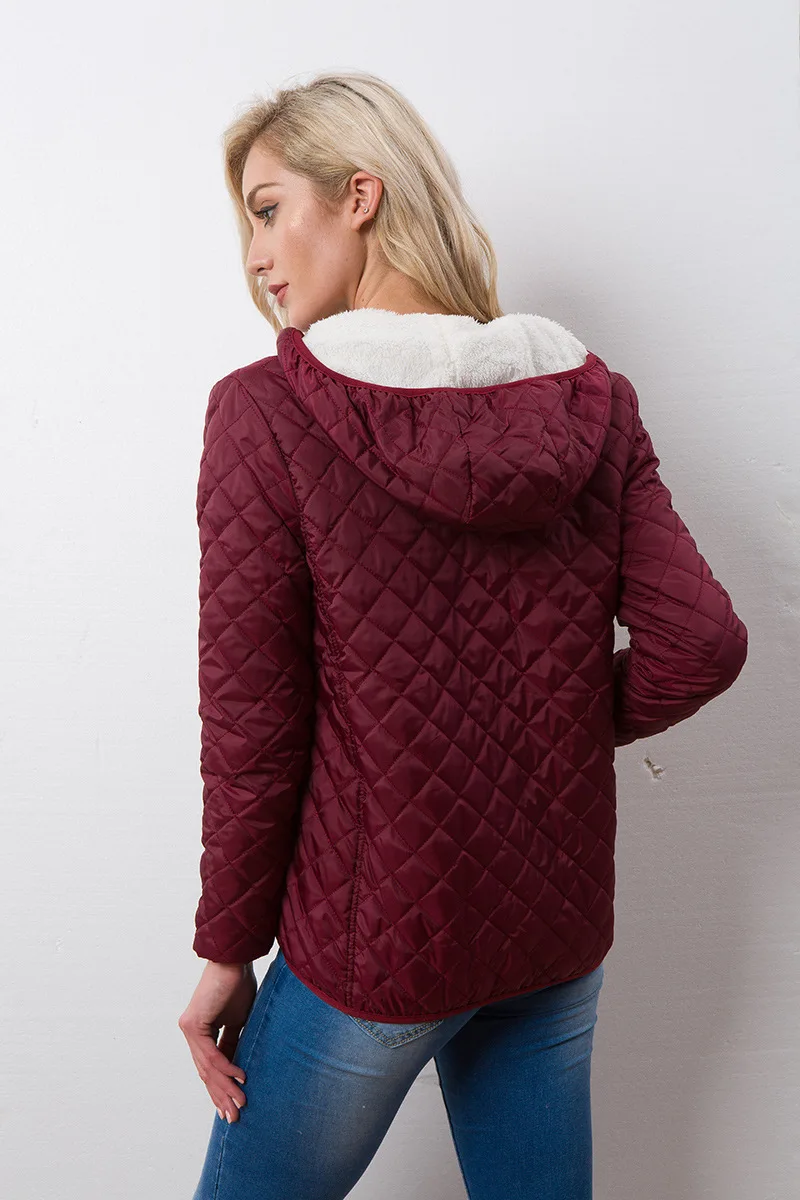 2022 Women Hooded Jacket Casual Basic Warm Velvet Lamb Parka Coat Autumn Winter New Solid Light Soft Famale Outerwear