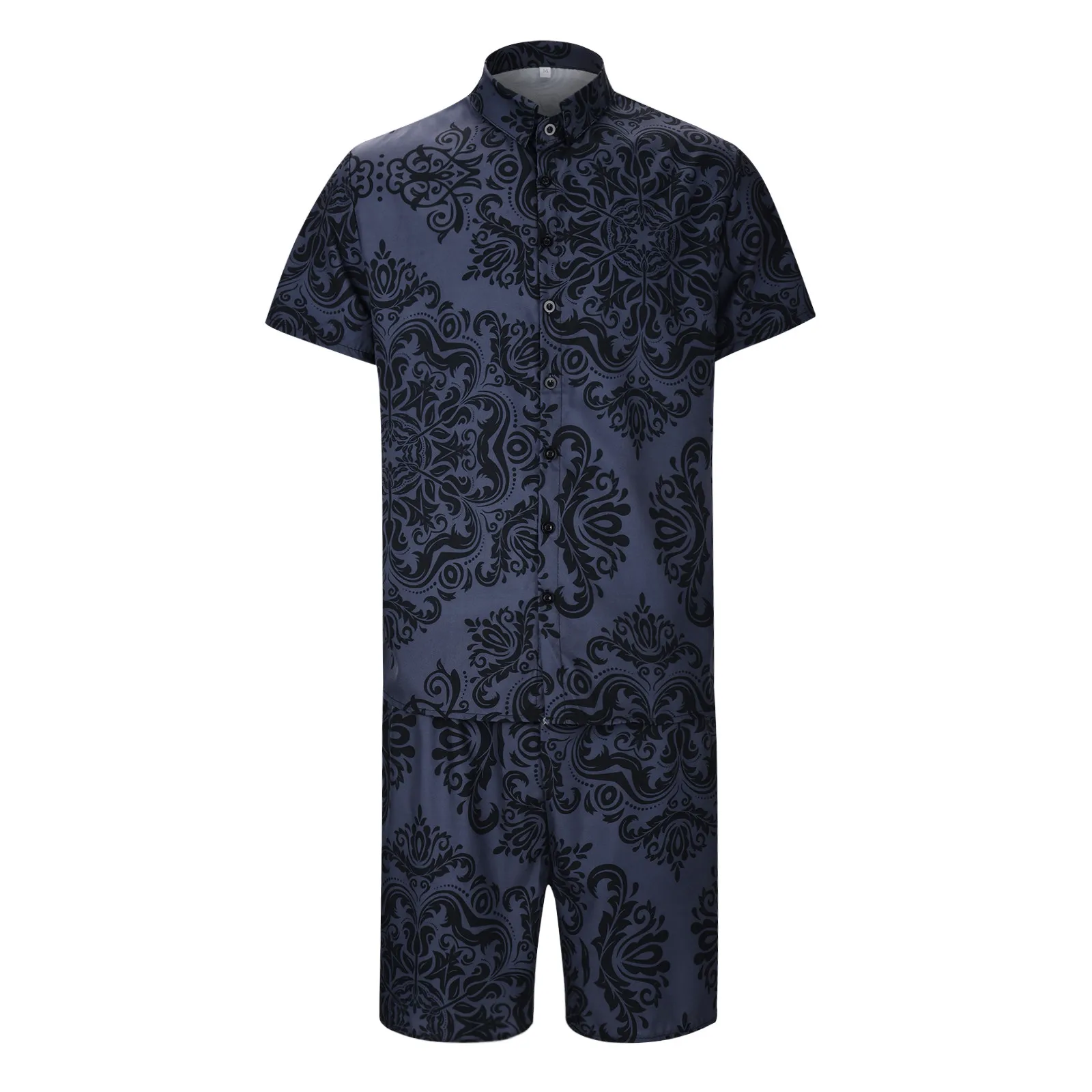 

Костюм спортивный мужской из 2 предметов, винтажный костюм с 3d принтом, воротник с лацканами, короткий рукав, пуговицы, Повседневная Уличная ...