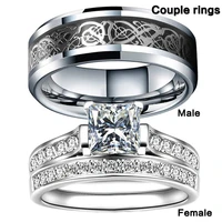 couple rings romantic jewelry mens ring 8mm stainless steel ring white gold silver rings set for women wedding engagement band