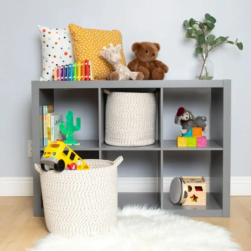 

of 2 Round Coil Rope Storage Baskets, (MD+SM), White & Gray Bathroom organizer Undershelf storage basket Cesto juguetes infantil