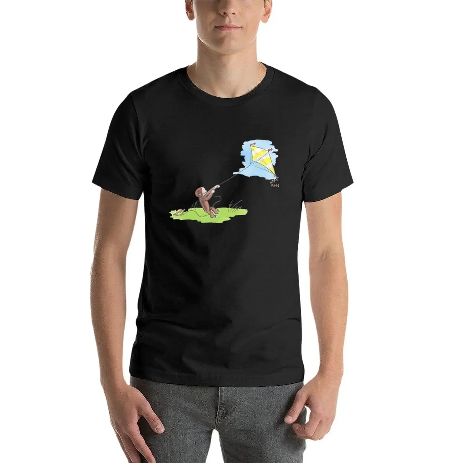 Футболка Curious George Flies Kite On A Sunny Day топы одежда в стиле аниме рубашки футболки с