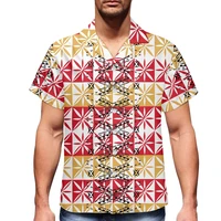 new arrival casual summer beachwear loose shirt button down blouse polynesian tribal red and yellow tapa floral print men shirts