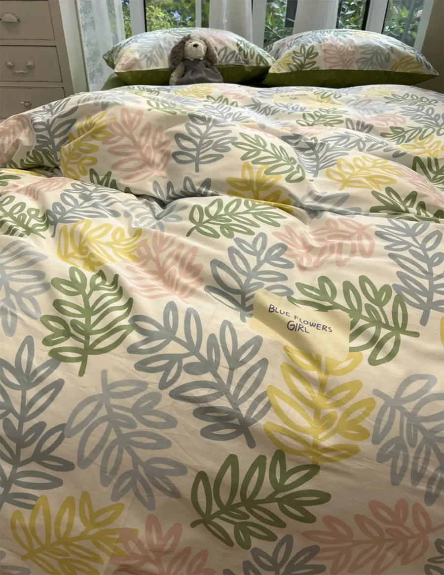 

Модный Красочный пасторальный Комплект постельного белья с листьями, двойной полный Королевский Милый хлопковый домашний текстиль, простыня, наволочка, пододеяльник