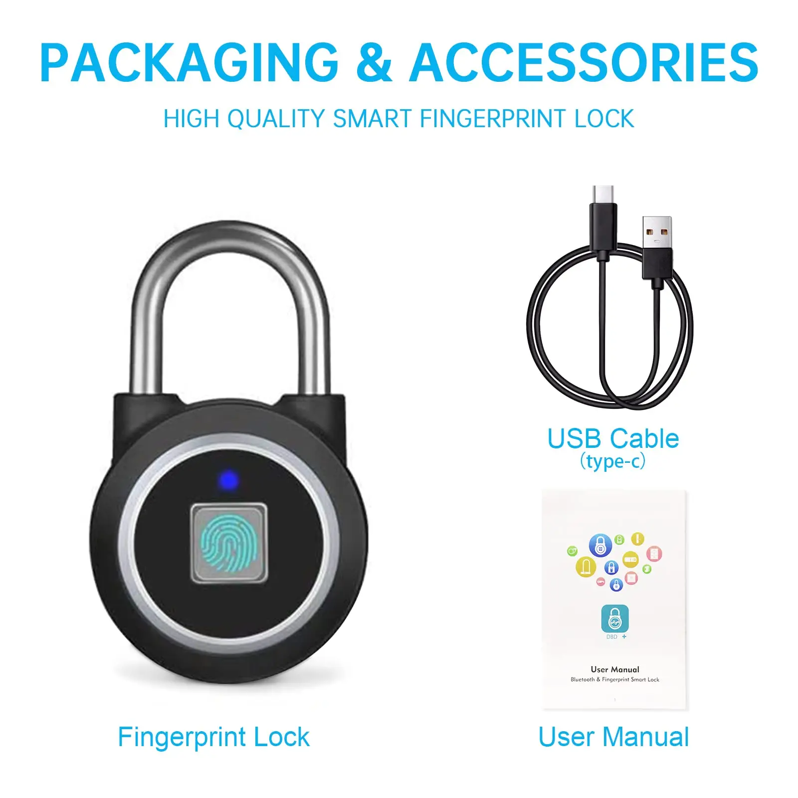 

Fingerprint Padlock, Bluetooth Lock, Mobile APP,with Keyless Biometric, Water Resistant, Suitable for Bike, School, Storage.