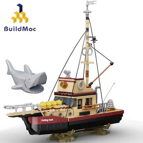 Buildmoc корабль для рыбалки, лодка Shark Ideas, модель MOC, строительные блоки, игрушки для детей, подарки, игрушки, 609 шт. кирпичей для 21335