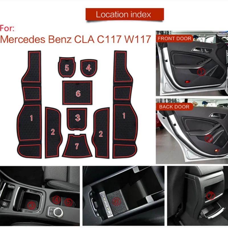 Anti-Slip Gate Slot Cup Pad Fit For Mercedes Benz CLA C117 W117 2014 - 2018 180 200 220 250 Car Door Groove Mat Car Accessories