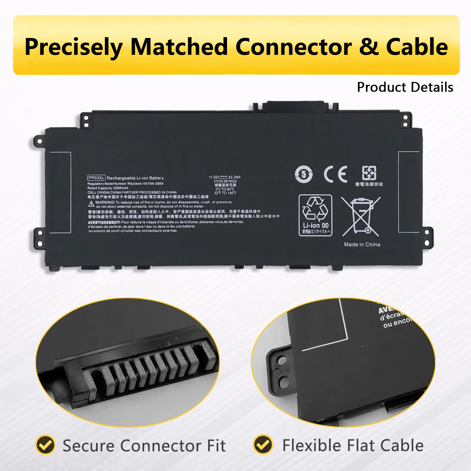 Фото Аккумулятор PowerHub PP03XL PV03XL для ноутбуков HP Pavilion x360 13-BB 14-DV 14-DW 14M-DW 14-DK 14 Series HSTNN-LB8S DB9X OB1P №3