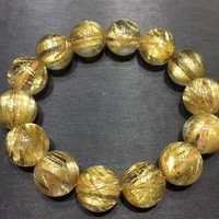 natural gold rutilated quartz crystal clear round beads bracelet 16mm woman men jewelry gold rutilated quartz aaaaa