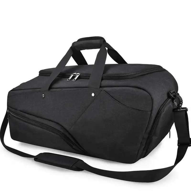 

Large Waterproof Sports Duffle Bag for Men Women, 45L Black Travel Duffel Bags with Shoes Compartment, Overnight Bag, Weekender