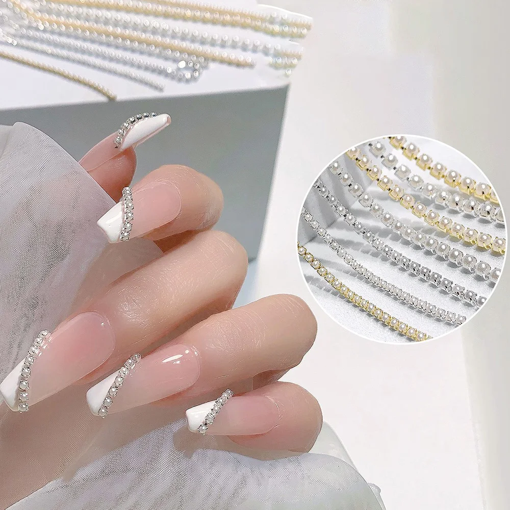 

3pcs Nail Art Chain Jewelry Pearl Nail Art Decoration Chain 3d Charms Nail Metal Decoration Nail Rhinestones Accesoires