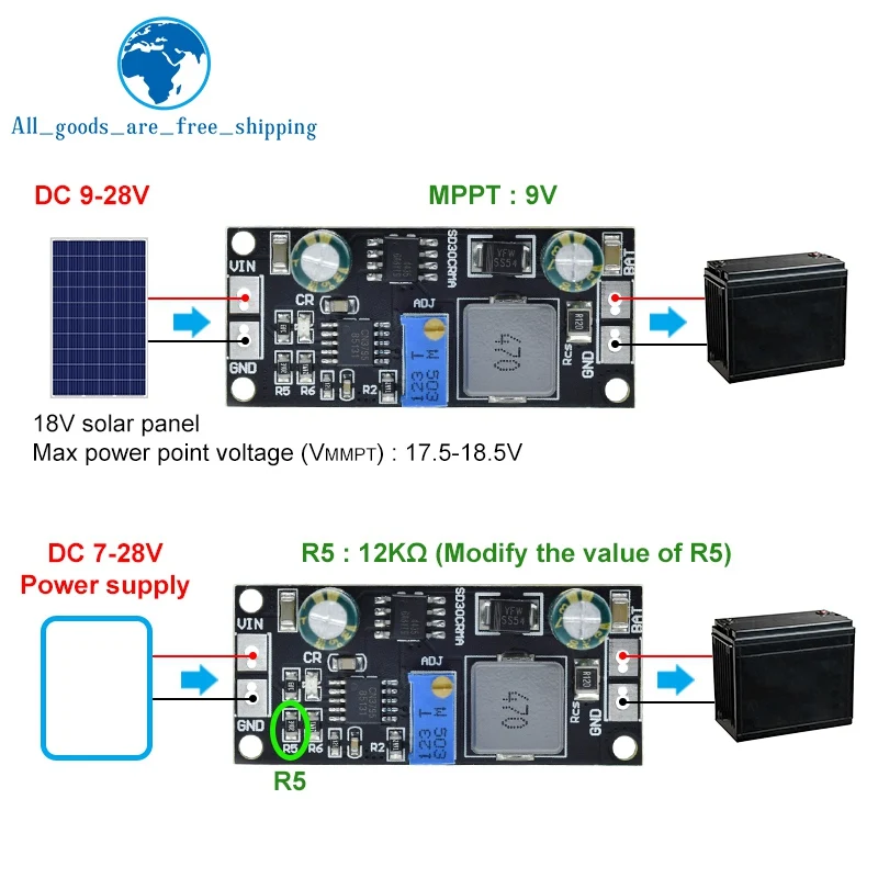 

TZT MPPT 1A 3.2V 3.7V 3.8V 7.4V 11.1V 14.8V Lithium Battery Charger Module for 9V 12V 18V Solar Panels DIY KIT