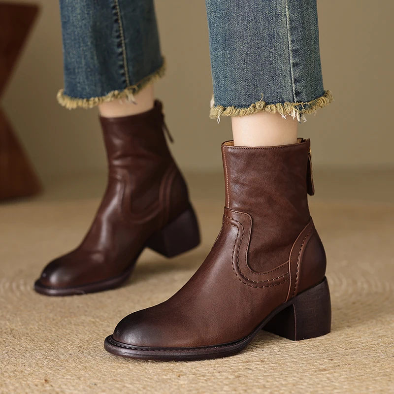 Женские ботильоны в стиле ретро осенне-зимняя женская теплая обувь из воловьей