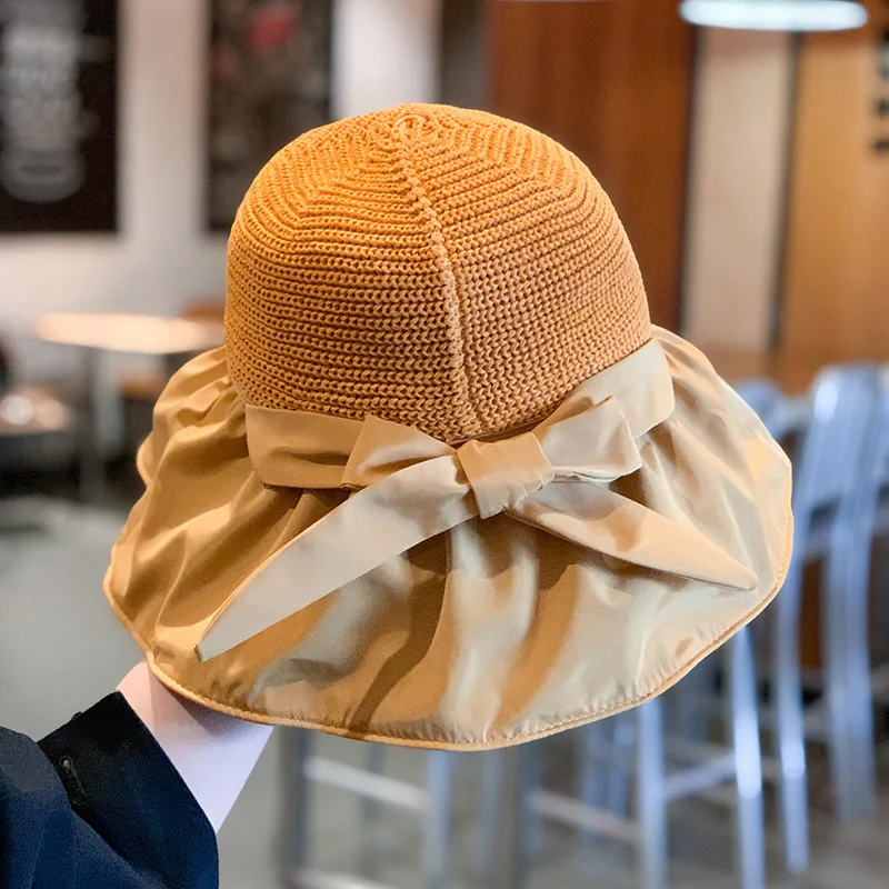 

Foldable Bow Big Brim Sun Hats Sun Protection Bucket Hat Women Fashion Beach Hat Straw Hat Caps Women Hat Sun Hats for Women