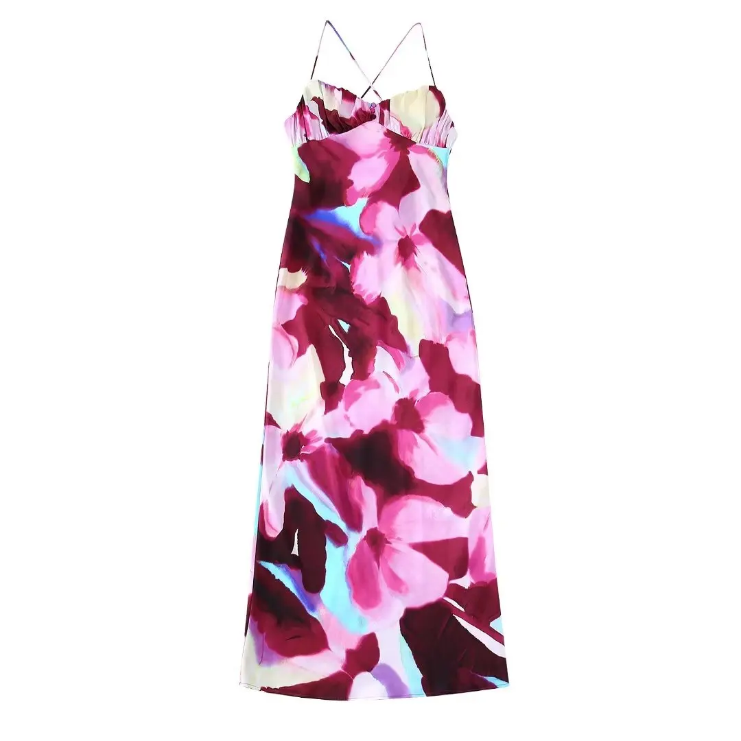 

Женское винтажное платье-миди на тонких бретельках, с разрезом и открытой спиной