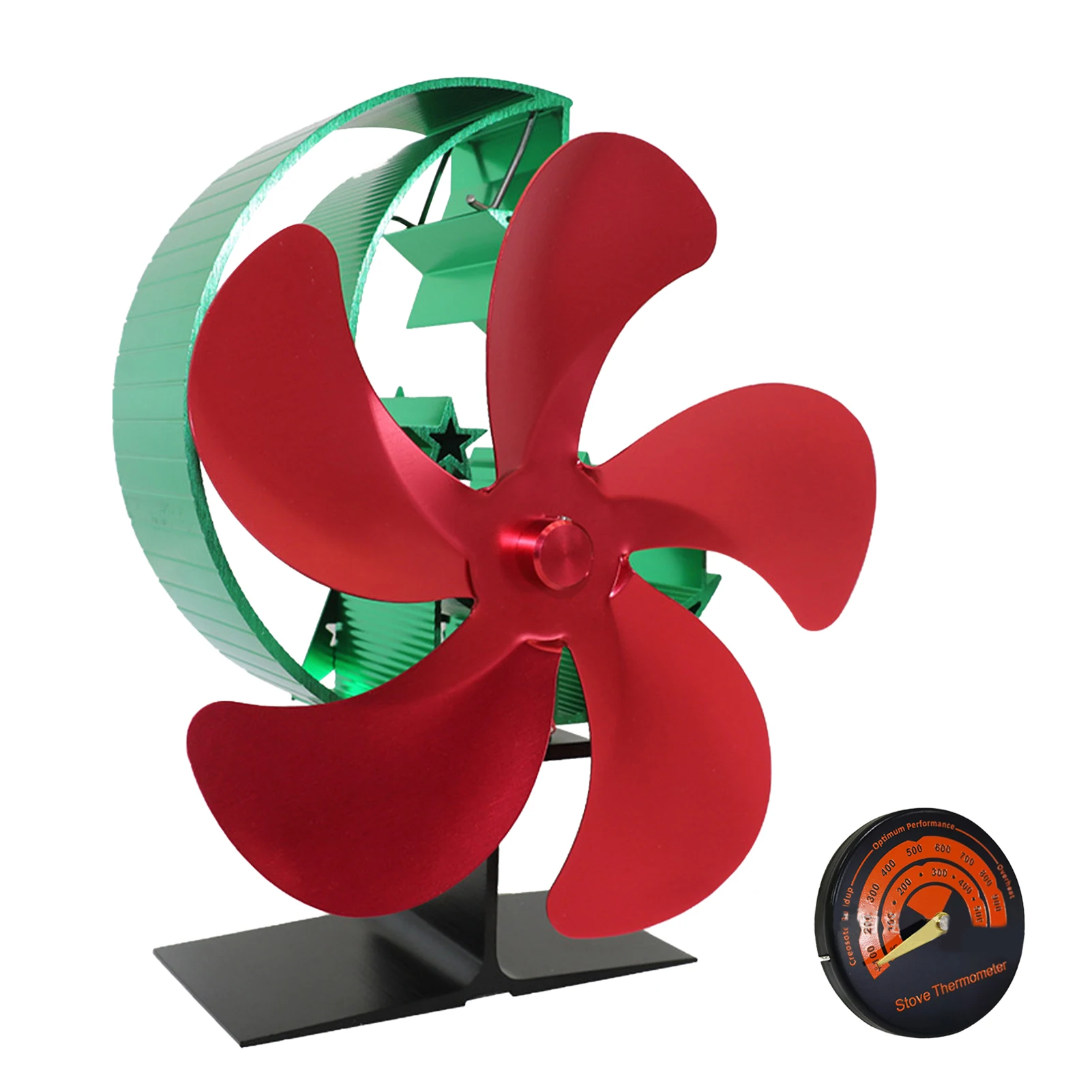 

Fireplace Wood Stove Fan Log Burner Stable Christmas Decor Save Energy With Thermometer Heat Powered 5 Blades Aluminum Home