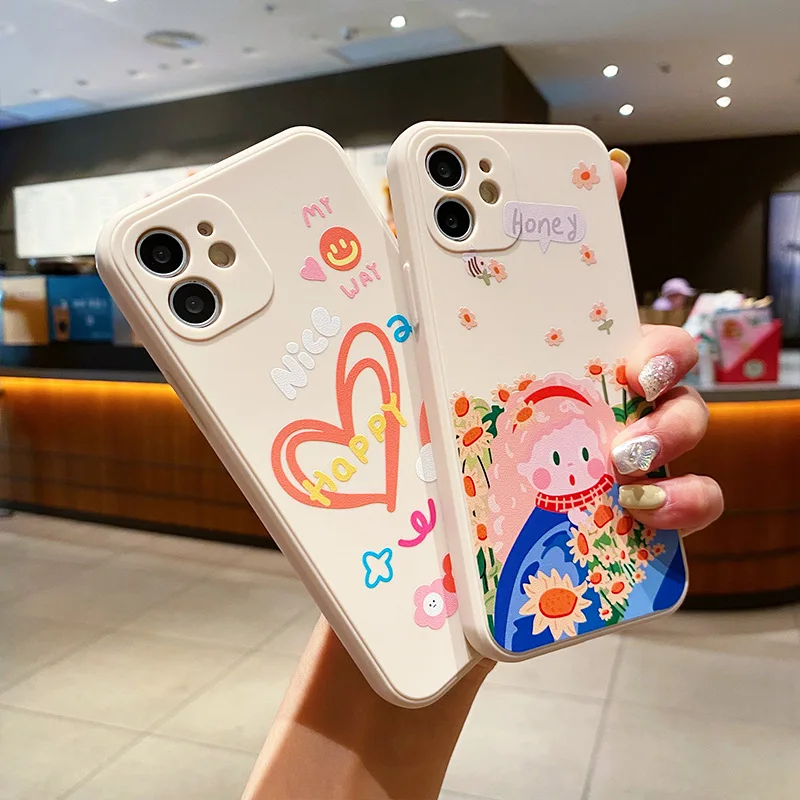 

Graffiti Girl Phone Case For iPhone 11 12 13 Pro MAX 6 6S 7 8 Plus XS 12 13 Mini X XR SE 2020 Couple Soft Silicone TPU Cartoon