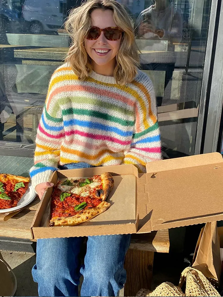 Милый плюшевый свитер с длинными рукавами и радужным принтом шикарные лоскутные