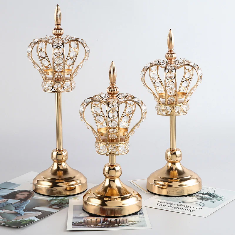 S Gold Crown Shape Crystal Candle Stand Fashion Wedding Exquisite Table Candlestick Party Home Decoration